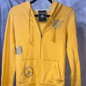 Y2K Victoria’s Secret Pink Yellow Bling Jacket Full Zip Hoodie Sweatshirt  M